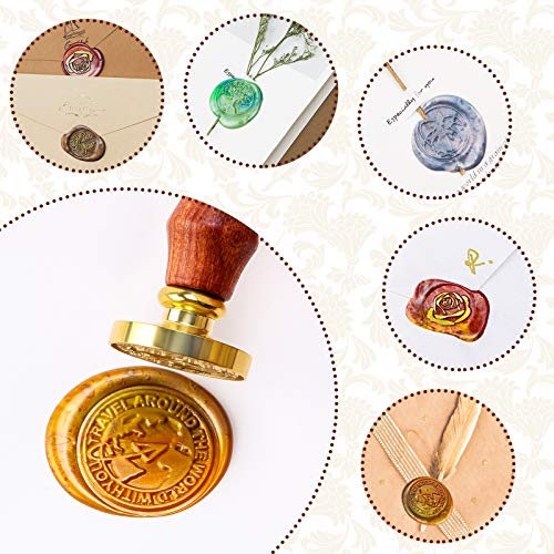 Chrider Wax Seal Stamp Set, 6 Pieces Sealing Wax Stamps, Wax Stamp Seal Kit for Invitations, Envelopes, Wine Packaging, Greeting Cards, Gift Box Set with Brass Color Head & Wooden Handle