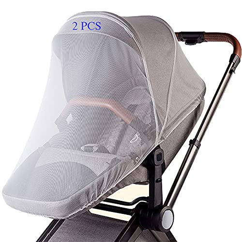 Mosquito Net for Stroller - 2 Packs Baby Stroller Mosquitoes Netting Mesh Cover for Strollers, Double Stroller, Car Seat, Carriers, Cradles, Bassinet, Playards, Pack N Plays (White), by AMORBASE