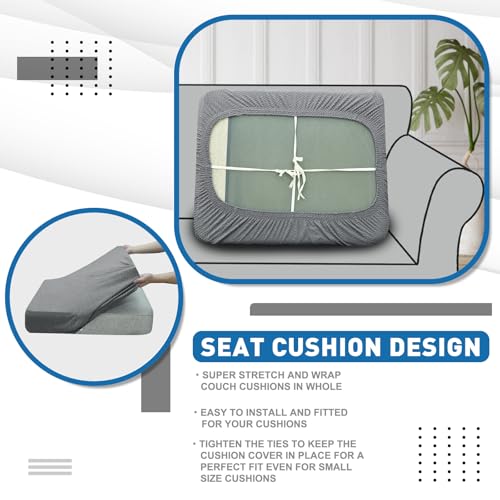 XINEAGE Couch Cushion Covers Seat Cushion Cover Thick Stretch Sofa Slipcovers 1 Piece Individual Couch Covers with Elastic Bottom(Single Seat Cushion/Backrest,Light Grey)