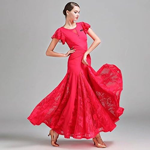 Amazon 品 大きい裾 ワンピース 練習着 社交ダンス ドレス ワンピース モダン ラテン ダンス 衣装 ダンス衣装 ワンピース タンゴ 衣装 ドレス レースダンス衣装 ラテンドレス ワルツダンス 衣装 モダンドレス 社交ダンス レッド M イブニングドレス 通販