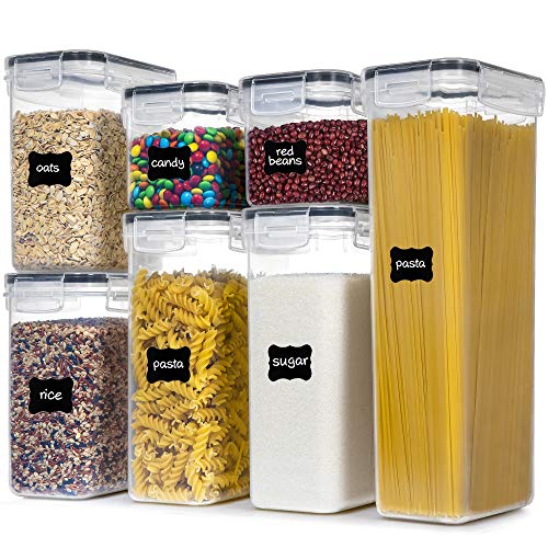 PANTRYSTAR Airtight Food Storage Containers with Lids, 7 PCS BPA Free Kitchen Canisters for Spaghetti, Pasta, Dry Food, Flour and Sugar, Plastic Canisters for Pantry Organization and Storage by PANTRYSTAR - Used condition - US$19.47