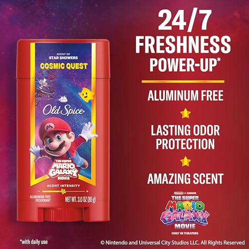 Image of Old Spice X Super Mario, Cosmic Quest with Star Showers Scent, Aluminum Free Deodorant + Body & Face Wash Bundle for Men, Smell Super with 24 /7 Lasting Freshness & 24 /7 Shower Clean (Pack of 2)