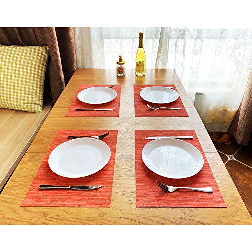 Image of Placemats Set 0f 6 Bamboo Braided Vinyl Placemat，Heat Insulation and Stain Resistant Table mats for Hotel Home Dining Kitchen Restaurant，Table Dining Table Mat，Easy to Clean (Orange, 6)