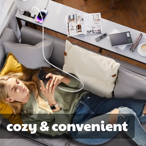 Image of Aquzee Console Table with 2 Power Outlet and 2 USB Ports, 70.9 inch x 11.8 inch x 31.5 inch Steel Frame Narrow Behind Couch Sofa Table, Extra Long White Entryway Table