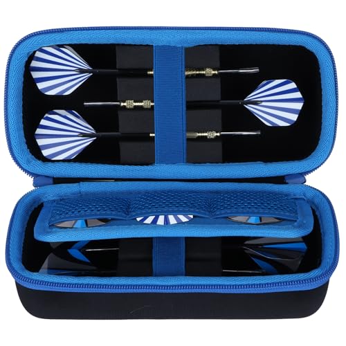 Lebakort Hard Case Compatible with 6 Pcs Steel Tip or Soft Tip Darts Set, Storage Holder Fits for Dart Tips Shafts Flights and Accessories (Black + Blue Case)