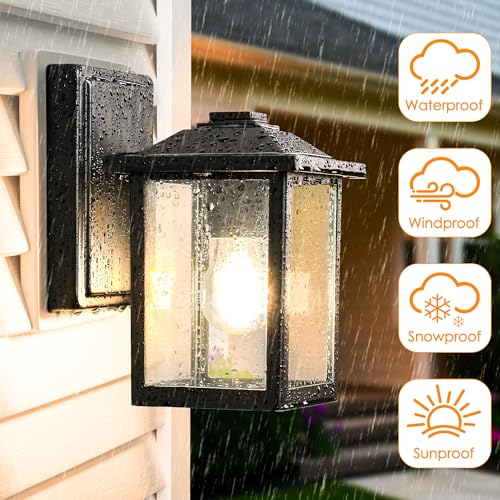Image of MATAMEYE Outdoor Wall Lantern, Exterior Waterproof Wall Sconce Light Fixture, Black Front Door Mounted Lighting with Clear Glass, Anti-Rust Porch Lamp (Pack of 2)