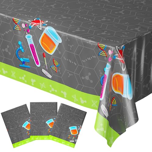 Image of Blue Orchards Science Table Covers (Pack of 3) - 54 inchx108 inch XL - Science Birthday Party Decorations, Chemistry Party, Laboratory Theme Table Cloth