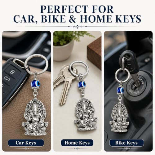 Image of Premium Turkish Evil Eye Keychain for Car, Bike & Home | Nazar Protection Keychain, Good Luck Charm | Spiritual Metal Key chain for Men & Women