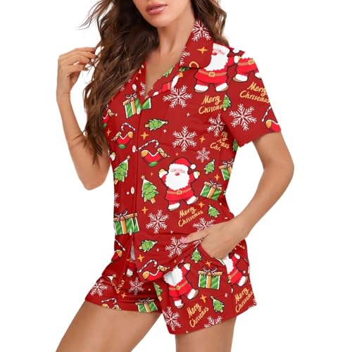 Image of Women's Short Sleeve Sleepwear Pajamas Nightwear with Pockets | skin-friendly breathable material resists pilling fading and deformation after repeated washing