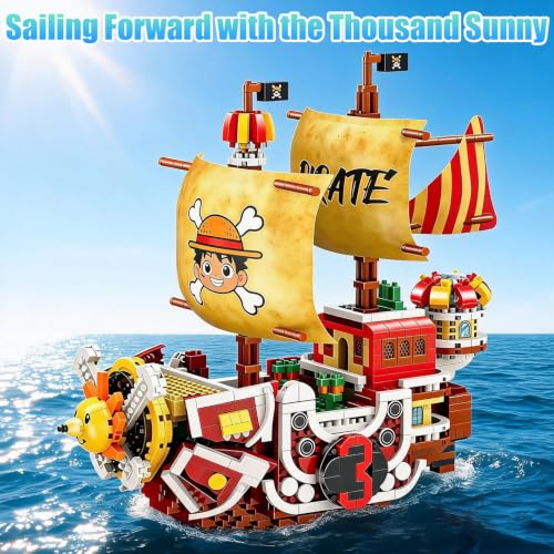 Image of Sunny Thousand Pirate Ship Micro Building Blocks, 1 Piece Creative Pirate Boat Featuring 2 Cute Figures, Challenging Building Blocks for Adult Teen 14+(2000PCS)