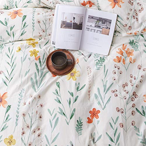 Floral Duvet Cover Queen, 100% Cotton 3 Pcs Queen Modern Flowers Print Bedding Set, Garden Style Floral Botanical Ornamental For Teens Girls Women, With Zipper Closure, Breathable (No Comforter) #TOP2