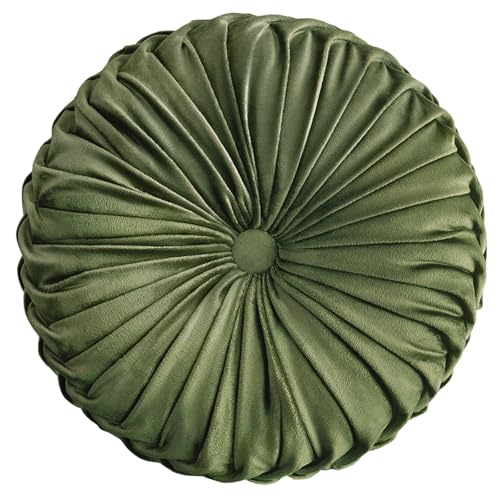 Teieas Round Throw Pillow Velvet Home Decoration Pleated Round Pillow Olive