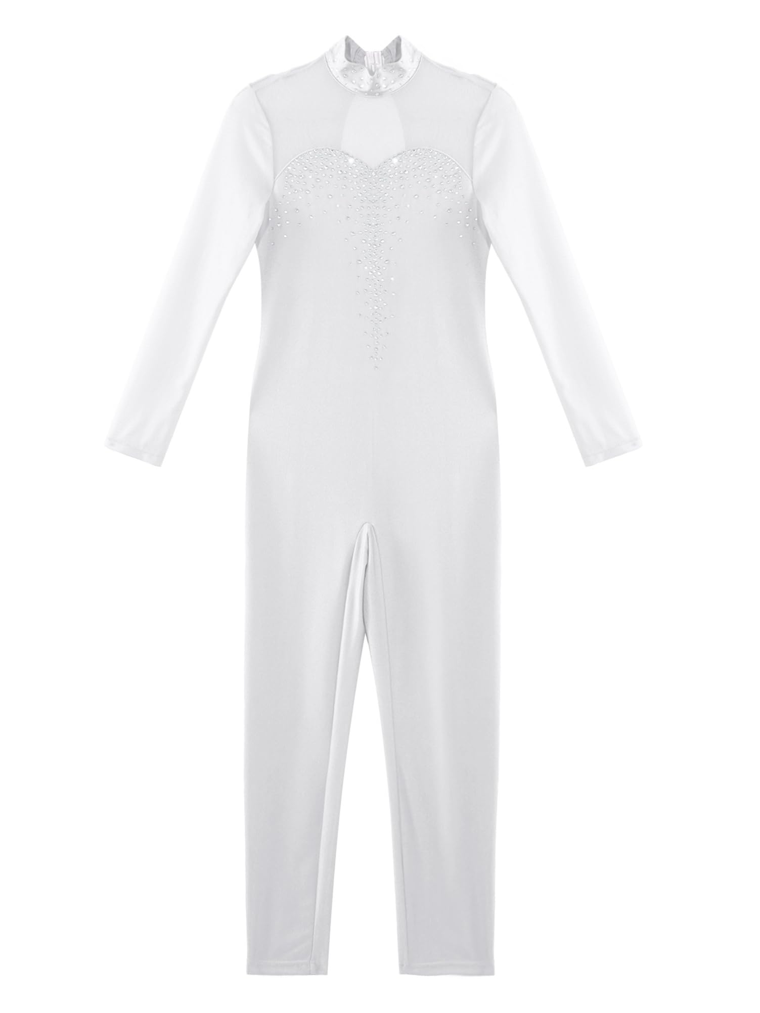Alvivi Kinder Mädchen Eiskunstlauf Body mit Strass Turnanzug Gymnastikanzug Langarm Ballettanzug Tanzbody Fitness Sport Training Wettkampf