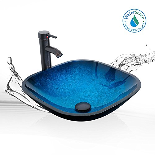 24 Grey Bathroom Vanity,Tempered Glass Vessel Sink Combo,Style Sink,1.5 GPM Faucet Oil Rubbed Bronze,Bathroom Vanity Top with Sink Bowl,20 inch Deep, 30% Water Saving Faucet/U-Eway (B02GA04)