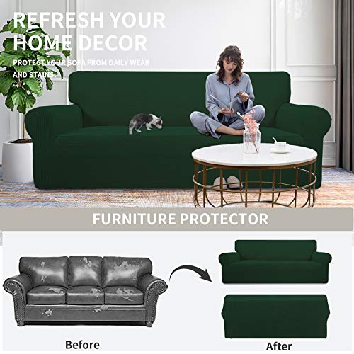 Image of Easy-Going Stretch Oversized Loveseat Slipcover 1-Piece Sofa Cover Furniture Protector Couch Soft with Elastic Bottom for Kids Polyester Spandex Jacquard Fabric Small Checks Dark Green