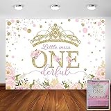 Avezano Gold Crown Princess 1st Birthday Backdrop Miss Onederful Photography Background Blush Pink and Gold Little Princess First Birthday Party Decoration (7x5ft)