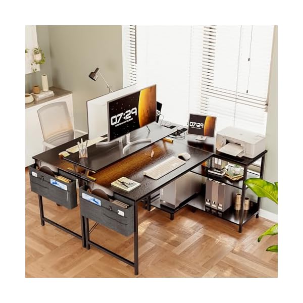 Coleshome L Shaped Gaming Desk with LED Lights, 120 × 80 cm Computer Desk with Power Outlet, Reversible Corner Gaming Table with Storage Shelves & Monitor Stand, Black - Image 8