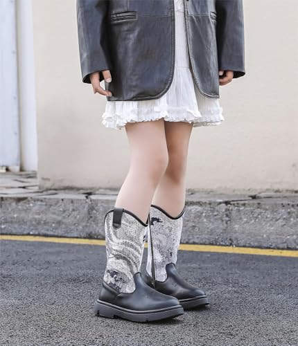 kkdom Boys Girls Cowgirl Cowboy Western Boots Mid Calf Horseback Riding Boots3