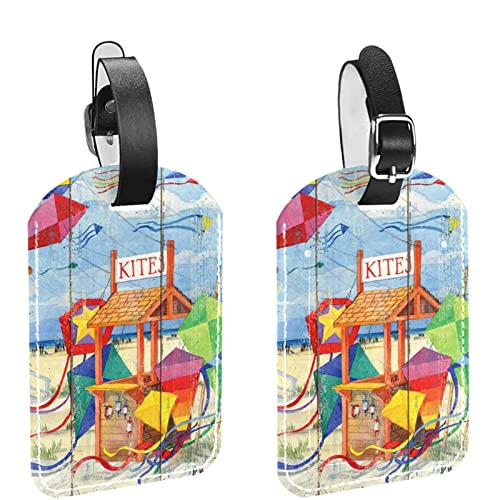 2 étiquettes à bagages,stand de plage été venteux coloré,Étiquettes de bagage Protection de la vie privée Étiquettes de sac de voyage Étiquettes de valise