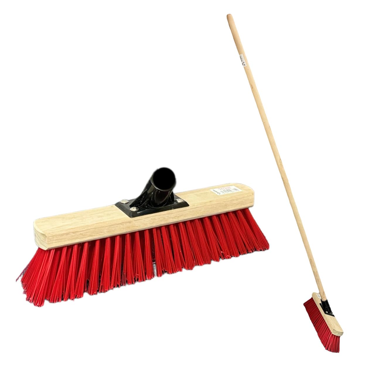 Maxland 12” RED 30cm Stiff Broom, Heavy Duty Outdoor Garden Sweeping Brush with 7cm Hard PVC Bristles and 118cm Wooden Handle