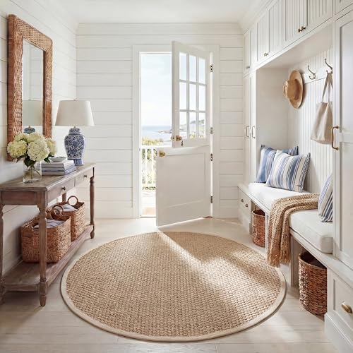 SAFAVIEH Natural Fiber Round Rug 6' Textured, Natural & Ivory NF114J
