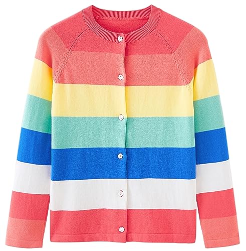 UMELOK Girls Cardigan School Uniform Sweater Crew Neck Long Sleeve Cotton Sweaters