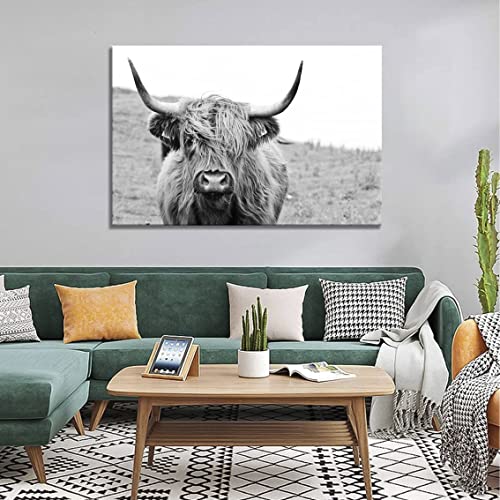 Black And White Framed Nature Prints Wall Art Animals Poster Large Highland Cow Vintage Canvas Artwork For Living Room Farmhouse Wall Decoration (20X30 Inch) #TOP5