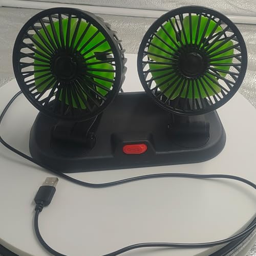Ventilador para coche de doble cabeza, ventilador 360° giratorio portátil, 12 V/24 V, ventilador para vehículos USB, 2 velocidades, viento fuerte, ventilador para salpicadero de verano, aire fresco