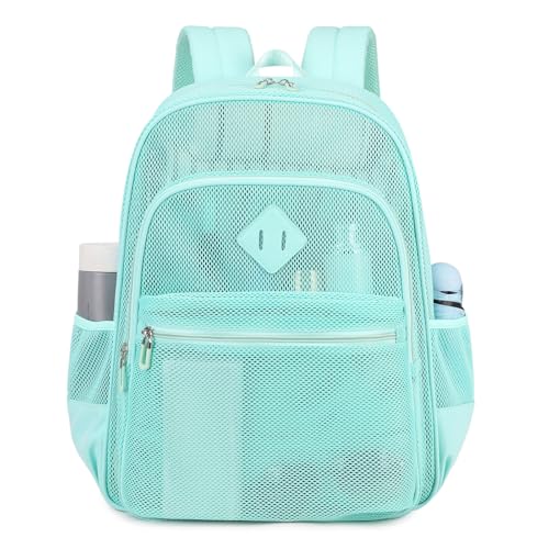 MOONBABY Mesh Backpack Heavy Duty See Through Backpack Transparent Bookbag for Swimming, Beach,...