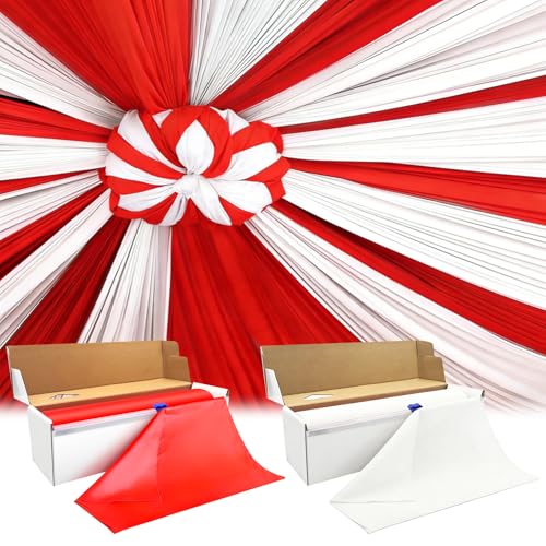 X-Kingsun 2 Rolls 54 x 100 Circus Carnival Decorations Circus Tablecloth Rolls DIY Circus Tent for Halloween Disposable Plastic Tablecloth with Slide Cutte for Table Backdrop Curtains Ceiling Wall