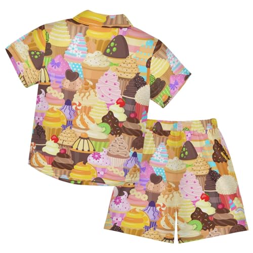 Image of Sunflower Floral Yellow Black Short Sleeve Hawaiian Button Down Shirts and Short Sets for Boys Toddler Summer Outfits