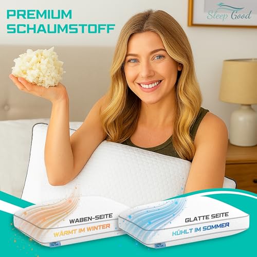 Antischnarchkissen 60x35cm - Seitenschläferkissen mit Memory Foam Füllung - Ergonomisches Kopfkissen - Premium Nackenstützkissen - Orthopädisches Kissen - Bequemes Schlafkissen & Nackenkissen