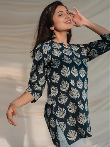 Image of Women's Short Kurti in TopsTunic Rayon Cotton Blend | Ladies Ethnic Tunic