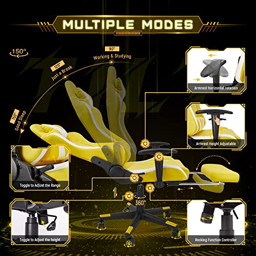 Image of AA Products Gaming Chair - High Back Ergonomic Racing Chair with Footrest, Lumbar Support & Swivel - YellowWhite