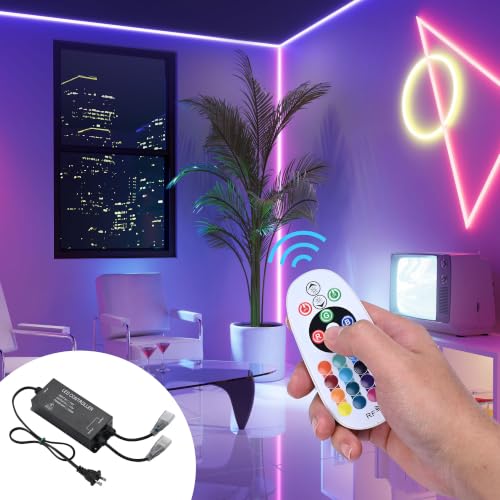 Image of Yescom 1-to-2 Receiver Remote Control for 4-Pin BiLume RGBW Neon Rope Light | 110-120V AC, Receiver box & Y-splitter power cord, Control both RGB neon flex lights, Easy plug-and-play install