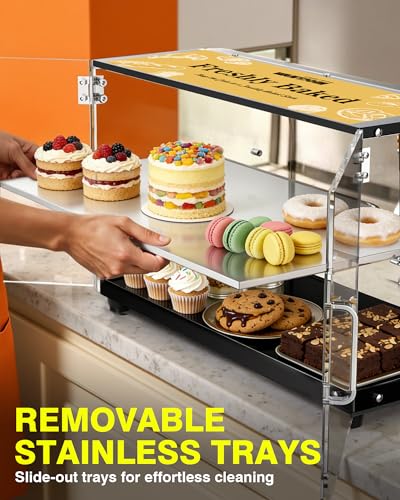 Image of WantJoin Pastry Display Case, 22-inch 2-Tier Countertop Display Case with Magnetic Doors & 3 Trays, Acrylic Commercial Food Display for Bakery, Bread, Dessert, Cake Shop