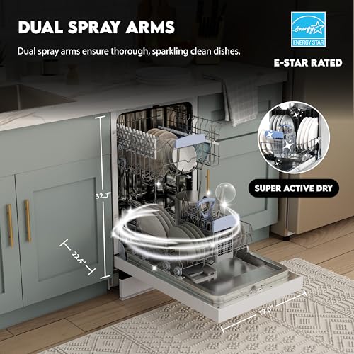 Image of Equator 18 inch Built-In Dishwasher, 10 Place Settings, 8 Wash Programs, Auto Sensor, Half Load, ADA Compliant, Energy Star - White