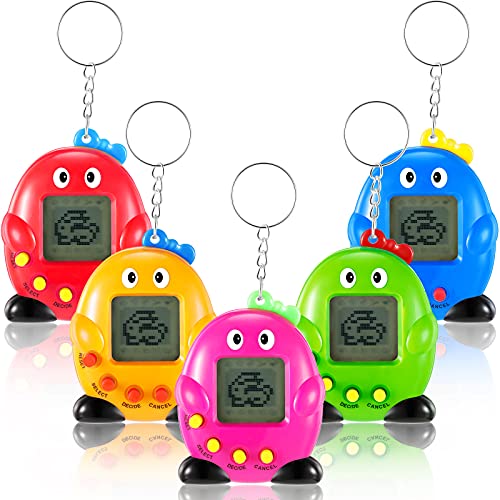 Easter Party Favors 5 Pieces Virtual Pets Keychain Virtual Electronic Digital Pets Keychain 168 Pets Retro Handheld Game Machine Random Color (Blue, Pink, Red, Yellow, Green,Oval Shape)
