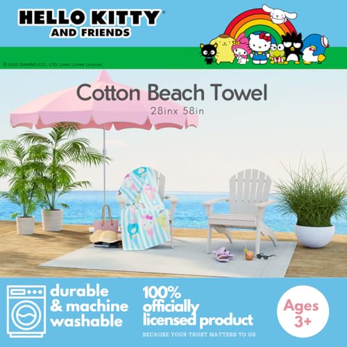 Franco Collectibles Sanrio Hello Kitty & Friends Super Soft Cotton Bath/Pool/Beach Towel, 60 in x 30 in, (Official Licensed Product)