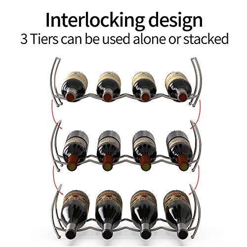 MOCREO Wine Rack, 3-Tier 12 Bottles Stackable Cabinet Wine Organizer Storage Rack for Pantry Holder, Metal