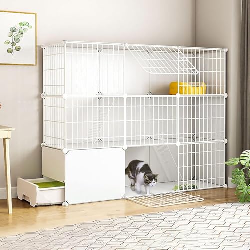 猫ケージ屋内diy猫ケージプレイペン分離可能な金属ワイヤー子猫ケージペット猫犬小屋の小屋の小幼い動物のためのドア(色:白、サイズ:139x37x109cm) FANDIAO