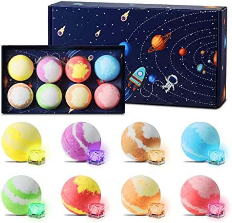 Bath Bombs, Bath Bombs for Kids with Toys Inside Surprise - LED Light, 8PK Planets Kids Bath Bomb, Natural Organic Essential Oil Spa Gift Set for Women, Men, Girls, Boys, Birthday Party, Christmas.