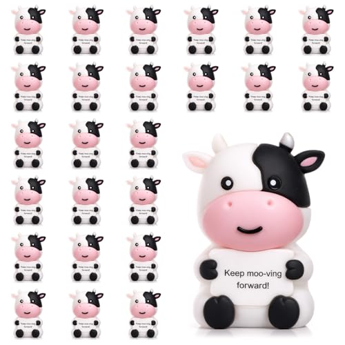 Gejoy 25 Pcs Mini Rubber Cow Toys Positive Gifts Mini Cow Figurines Decorations and Encouragement Birthday Motivational Gifts for Colleague Staff Teacher