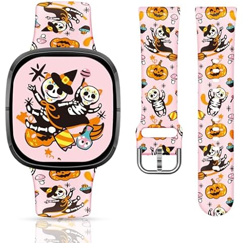 SLEILIN Halloween Watch Band Compatible with Fitbit Versa 4&Versa 3 / Sense 2&Sense for Women, Soft Silicone Sport Band Cute Holiday Replacement Watch Band for Versa 4&3 / Sense 2&Sense Smart Watch. Cover