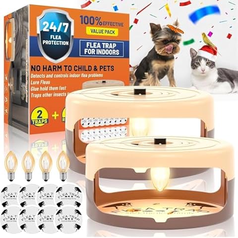 2 Pack Flea Traps for Inside Your Home with 8 Sticky Disc & 4 Bulbs & 2 Electric Wires, Flea Killer Indoor Bed Bug Trap Pest Control, Non Toxic & Harmless, Friendly to Pets & Kids Cover