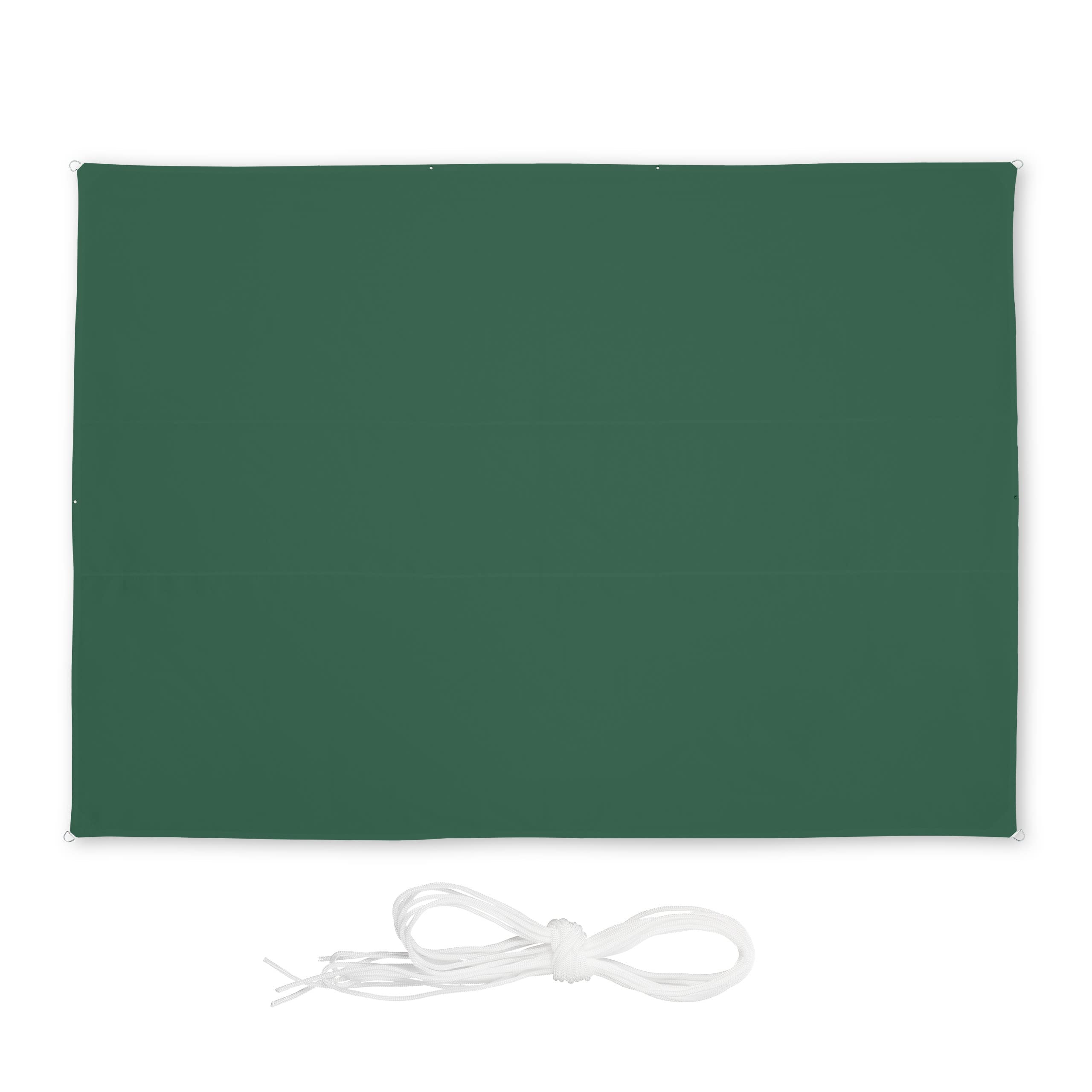 Relaxdays Tenda a Vela Rettangolare, Idrorepellente, Corde di Supporto, Terrazza, Ombra, Giardino, HL 3,5x4,5 m, Verde