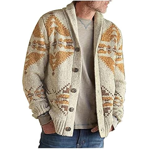 HULKAY Mens Cardigan Sweaters Shawl Collar Open Front Rib Knitted Cardigan Jackets Slim Fit Vintage Button Argyle Sweaters(khaki,XL) Cover
