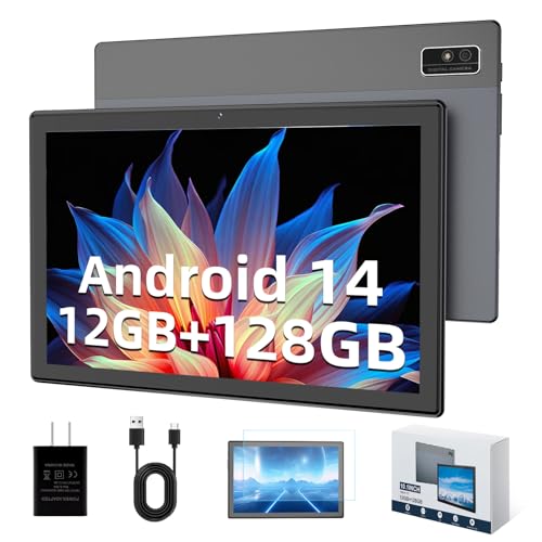 Fivahiva P30 - Tableta Android 14 de 10.1 pulgadas, 12 GB de RAM, 128 GB de ROM de 1 TB de expansión, WiFi 2.4+5G, pantalla táctil, cámaras duales, altavoces estéreo, diseño delgado, carga rápida