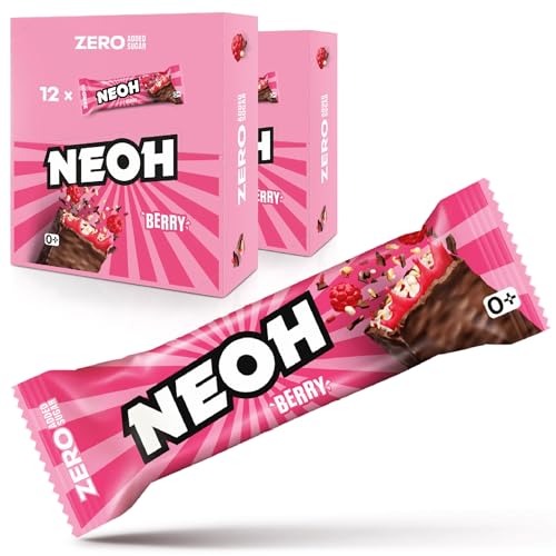 NEOH Low-Carb Beeren-Schokoladenriegel – Ohne zugesetzten Zucker, Voller fruchtiger Beeren und verführerisch guter Schokolade, Palmölfrei, KETO, Low Carb & High Fibre 24x30g Packung