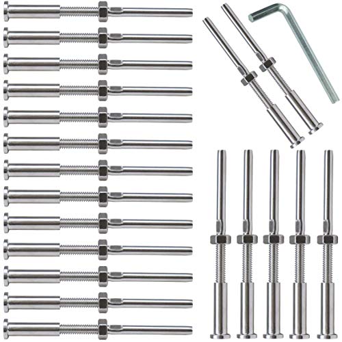 20 piezas de tensor invisible de cable roscado con extremo hexagonal para cable de 1/8 pulgada, color plata miniatura 1